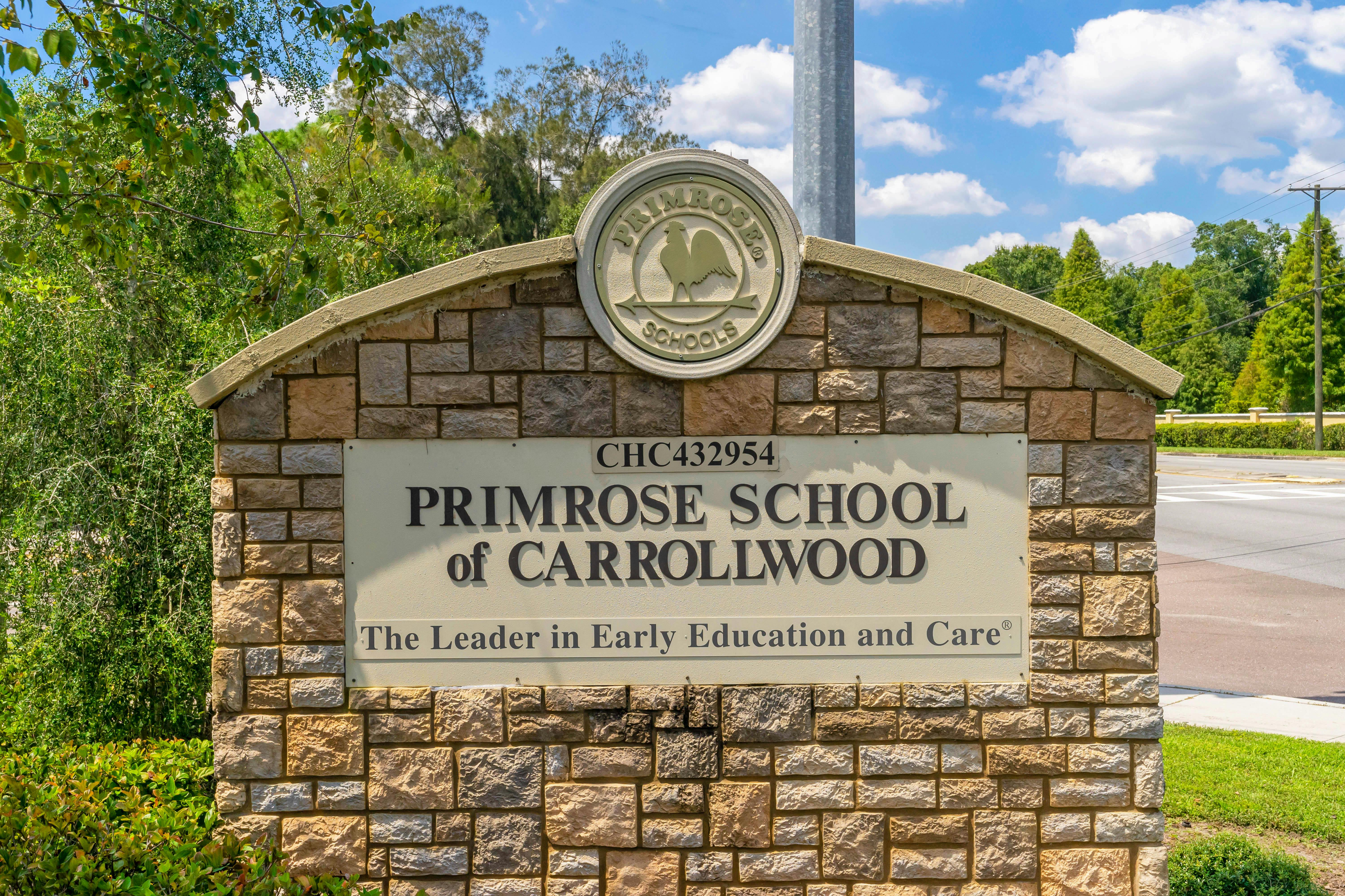 Primrose School of Carrollwood sign, The Leader in Early Education and Care
