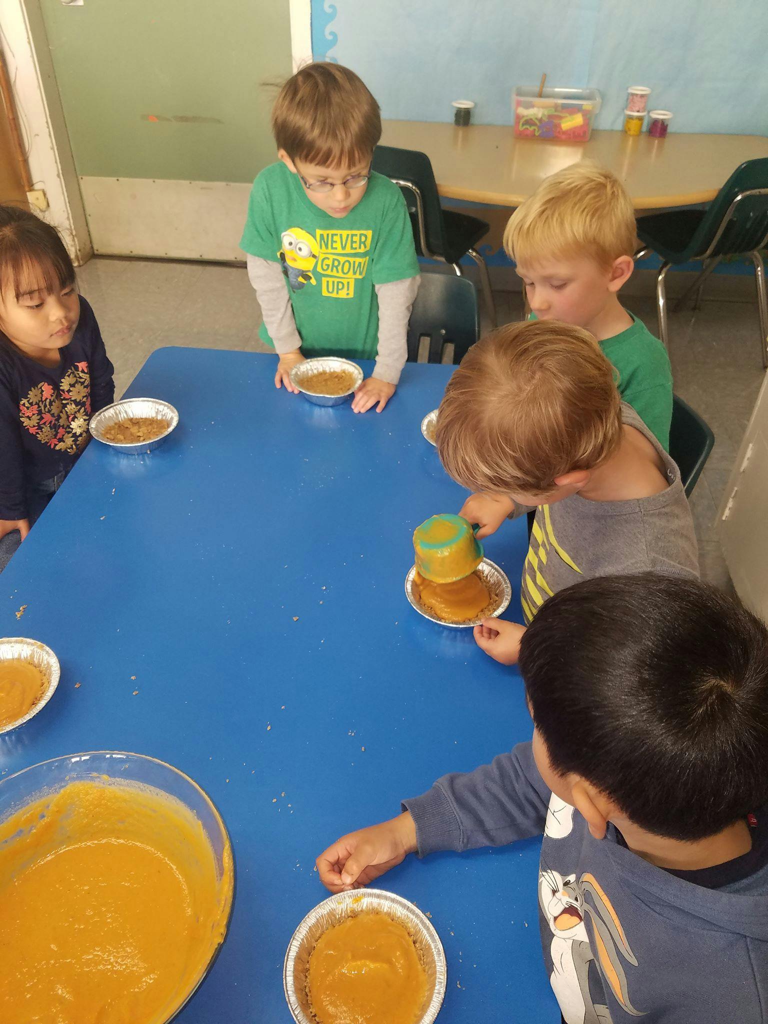 Children at a table with bowls of food