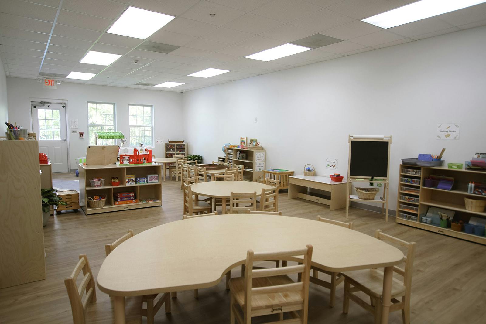 Classroom with small tables and chairs