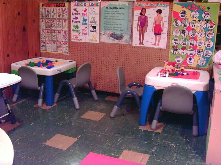 Classroom with small tables and chairs