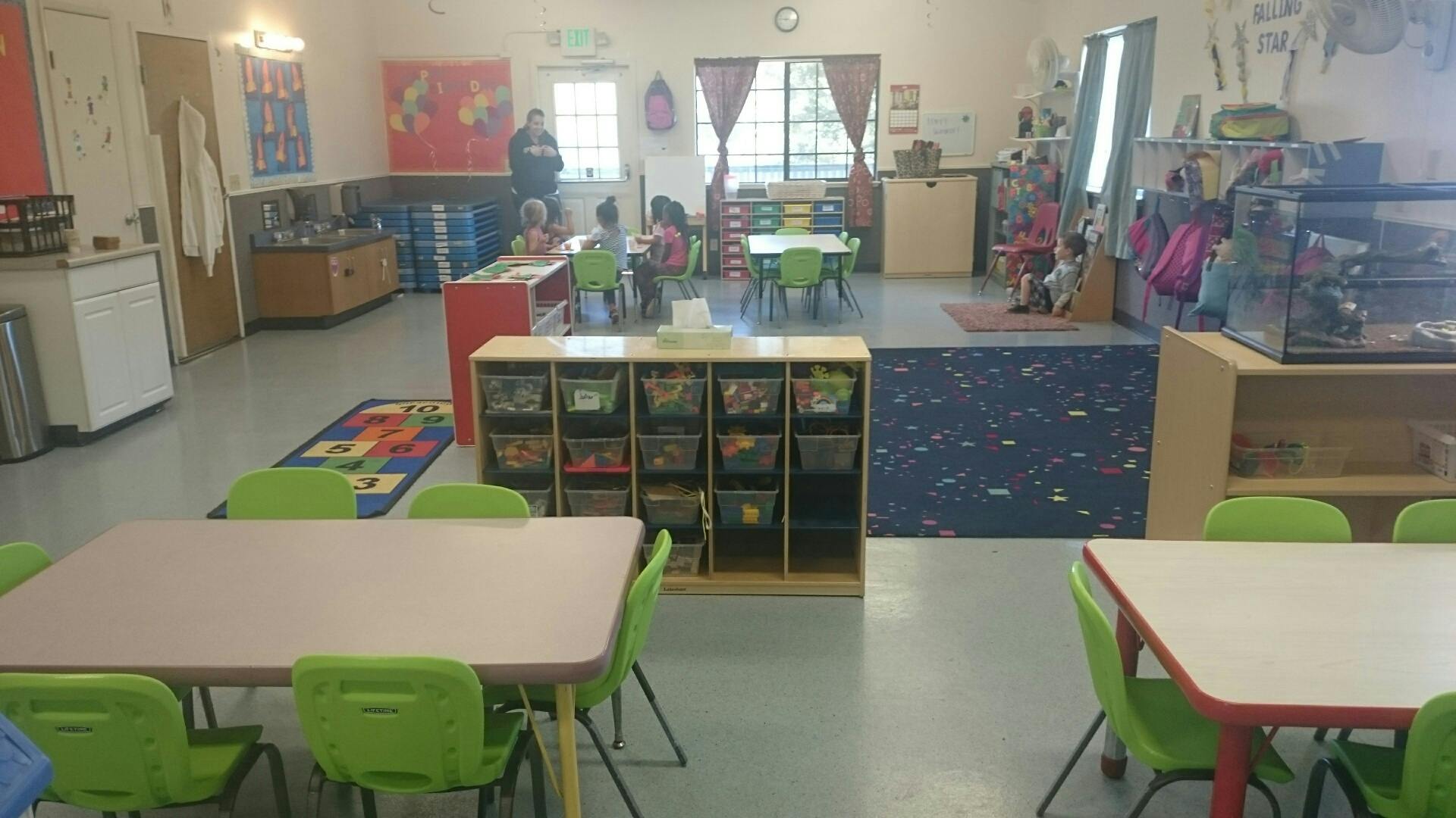 Classroom with tables and chairs