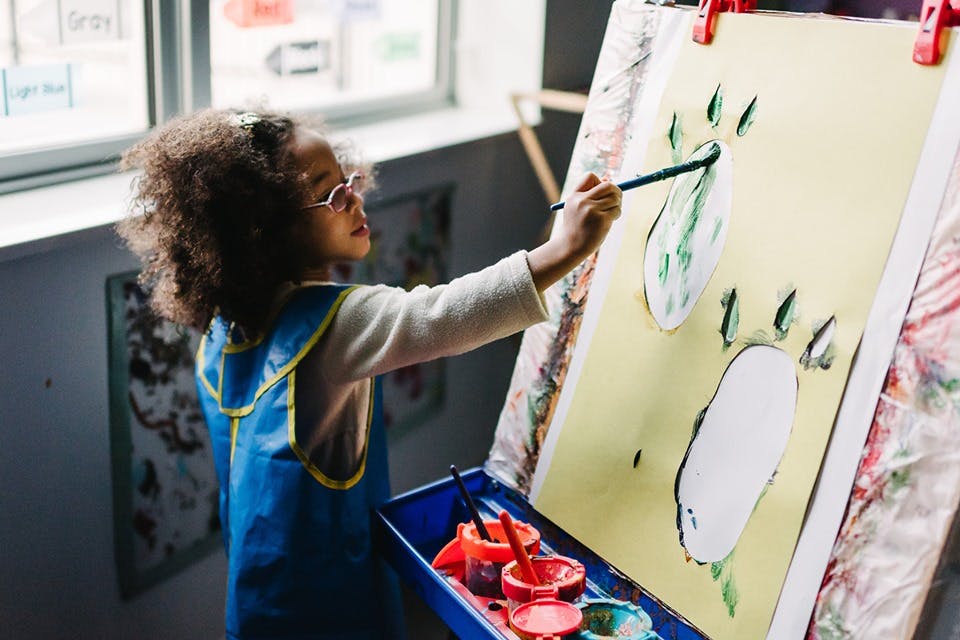 Child painting on an easel