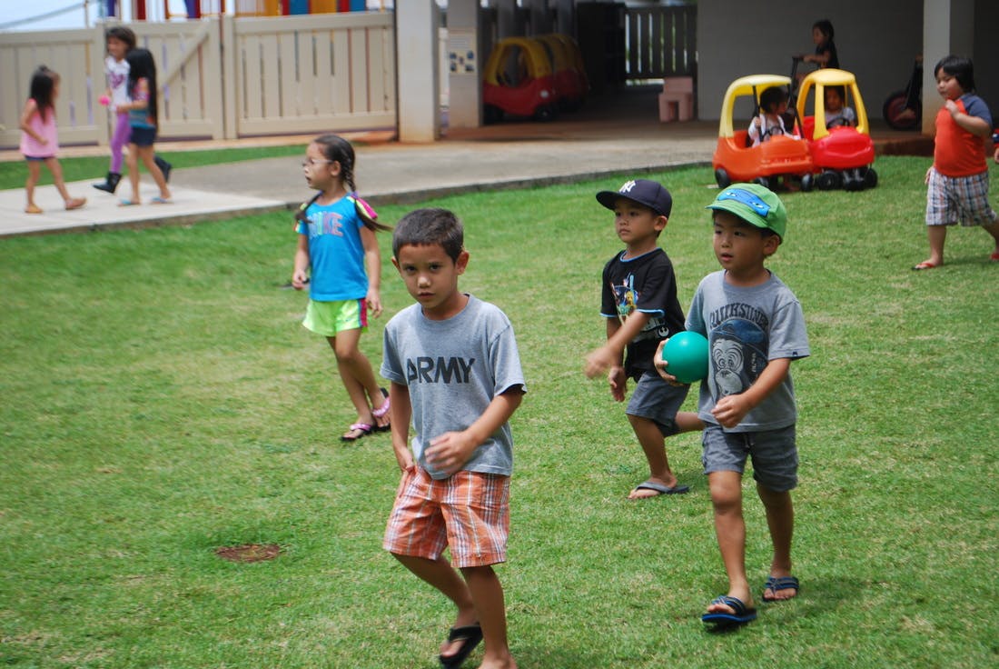 Children playing on a grassy area