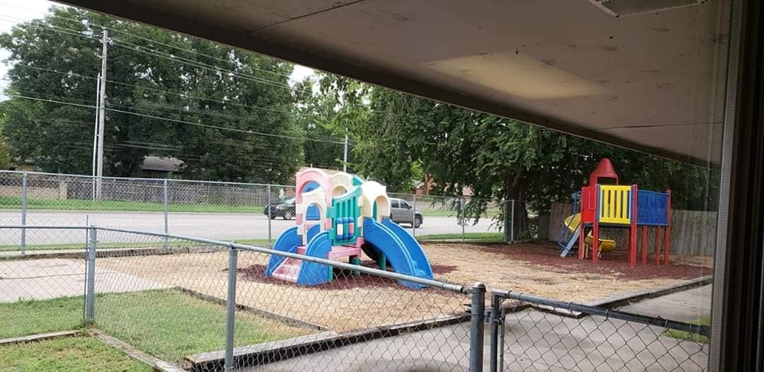 Playground with colorful slides and climbing structures