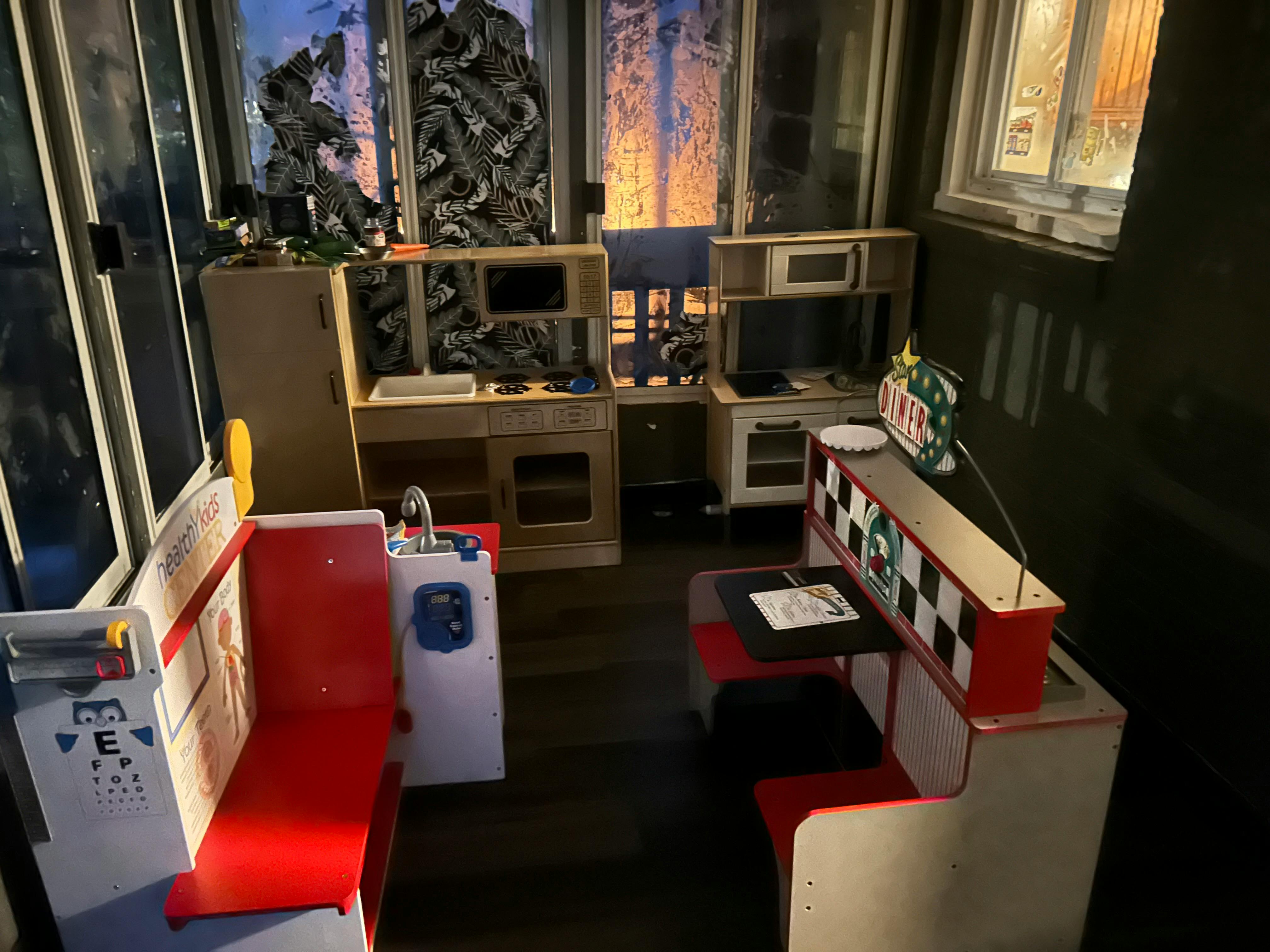 Play kitchen and diner booth in a room