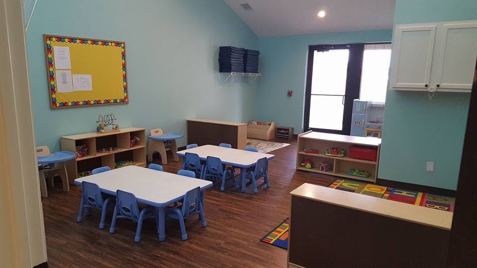 Classroom with small tables and chairs