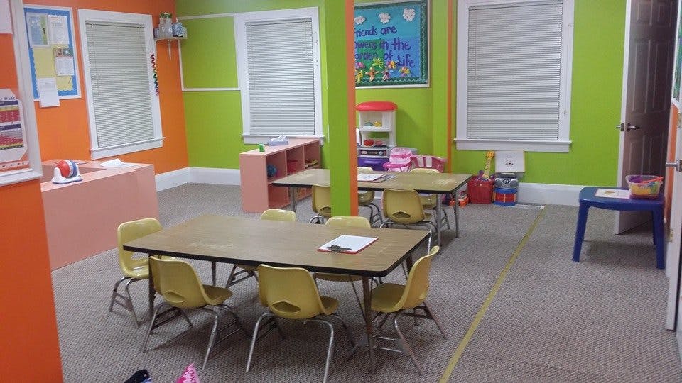 Classroom with small tables and chairs