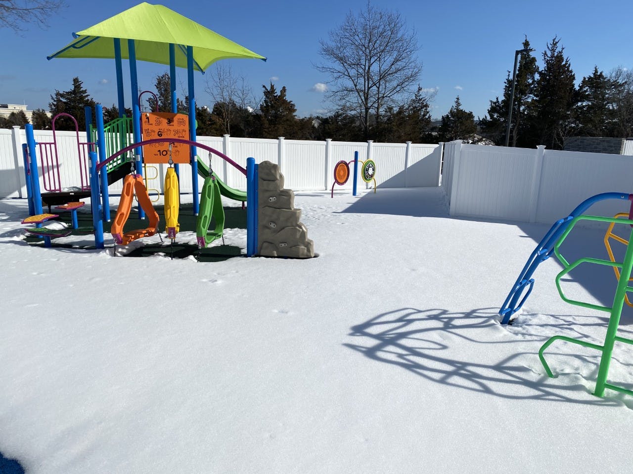 Playground covered in snow