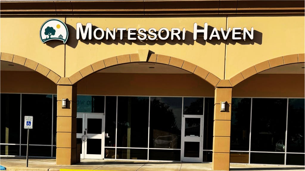 Montessori Haven sign above a building entrance