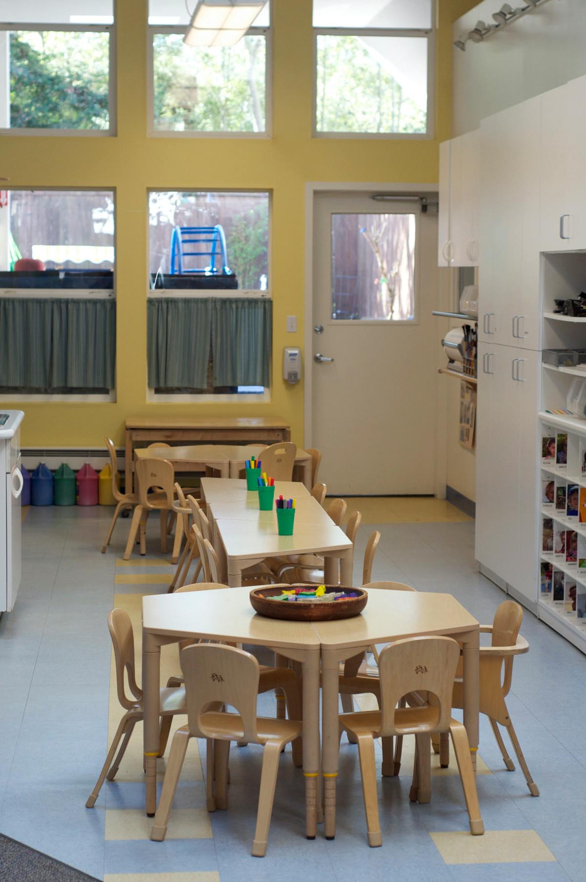 Classroom with small tables and chairs