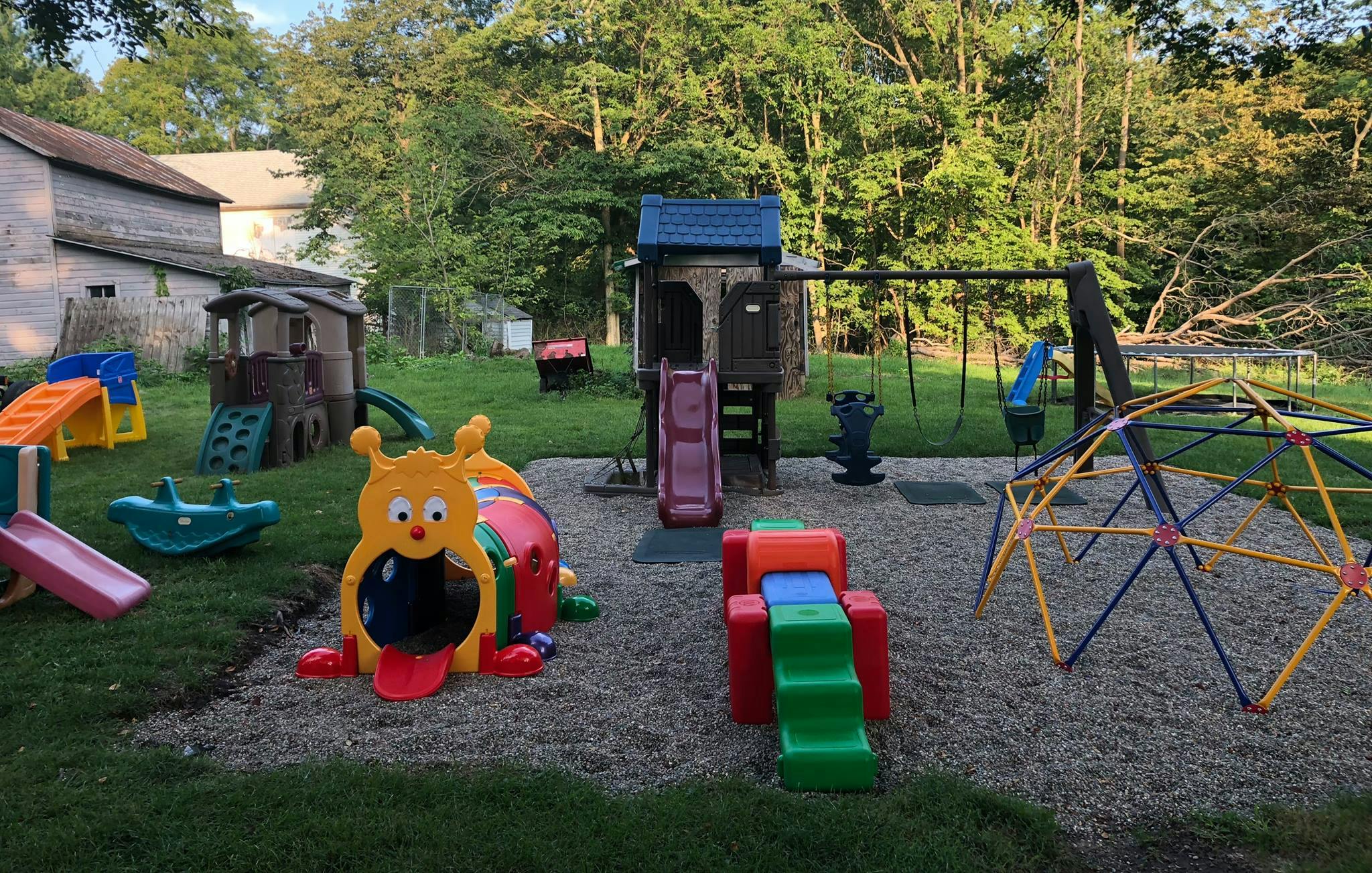 Outdoor playground with various play structures