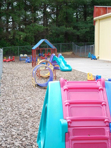 Playground with slides and climbing structures