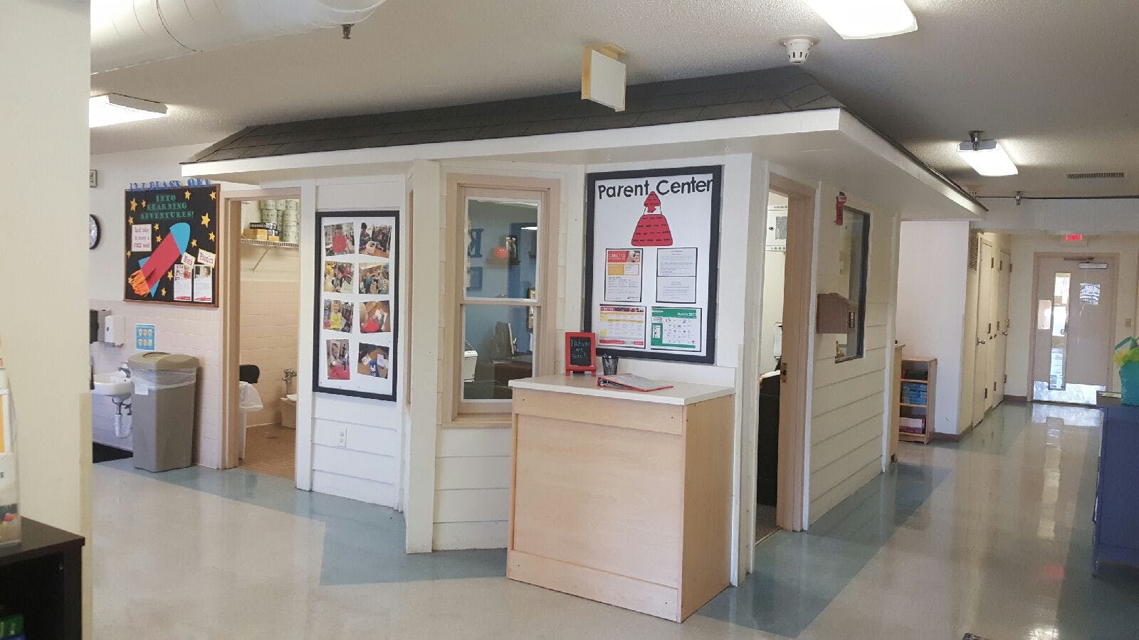 Parent Center room in a learning facility, with Parent Center sign on the wall