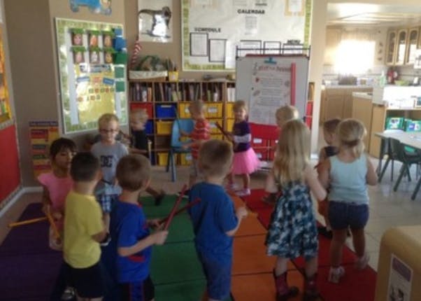 Children gathered in a classroom