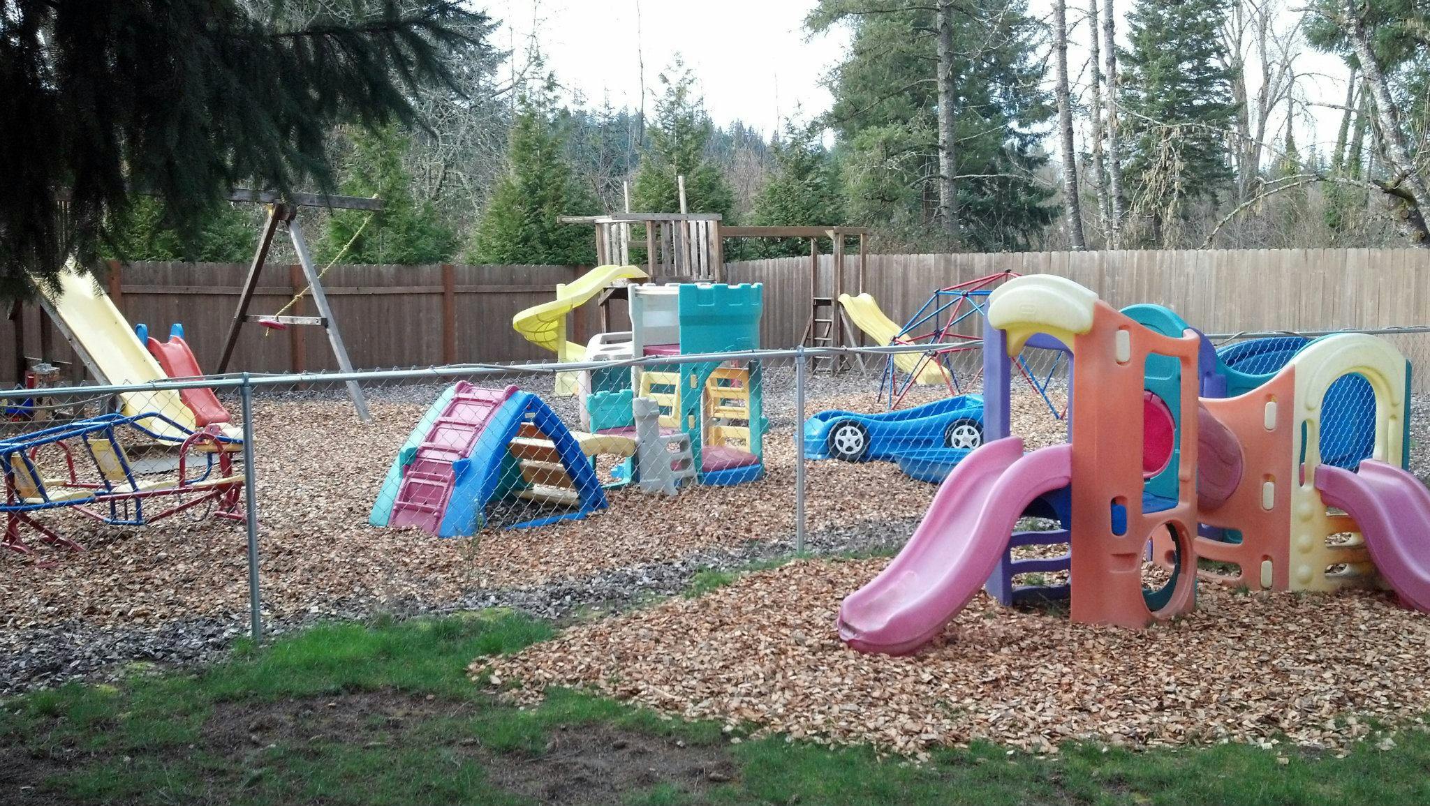Playground with multiple slides and climbing structures
