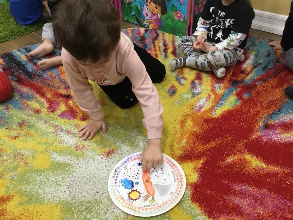 Child on floor decorating a paper plate