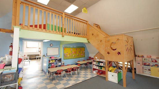 Classroom with a loft and play structure