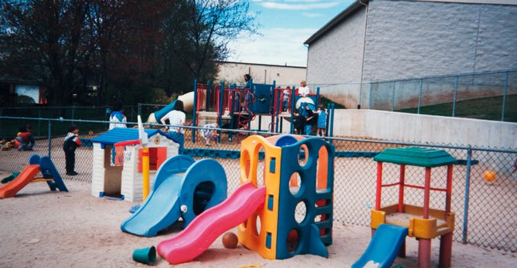Playground with slides and play structures