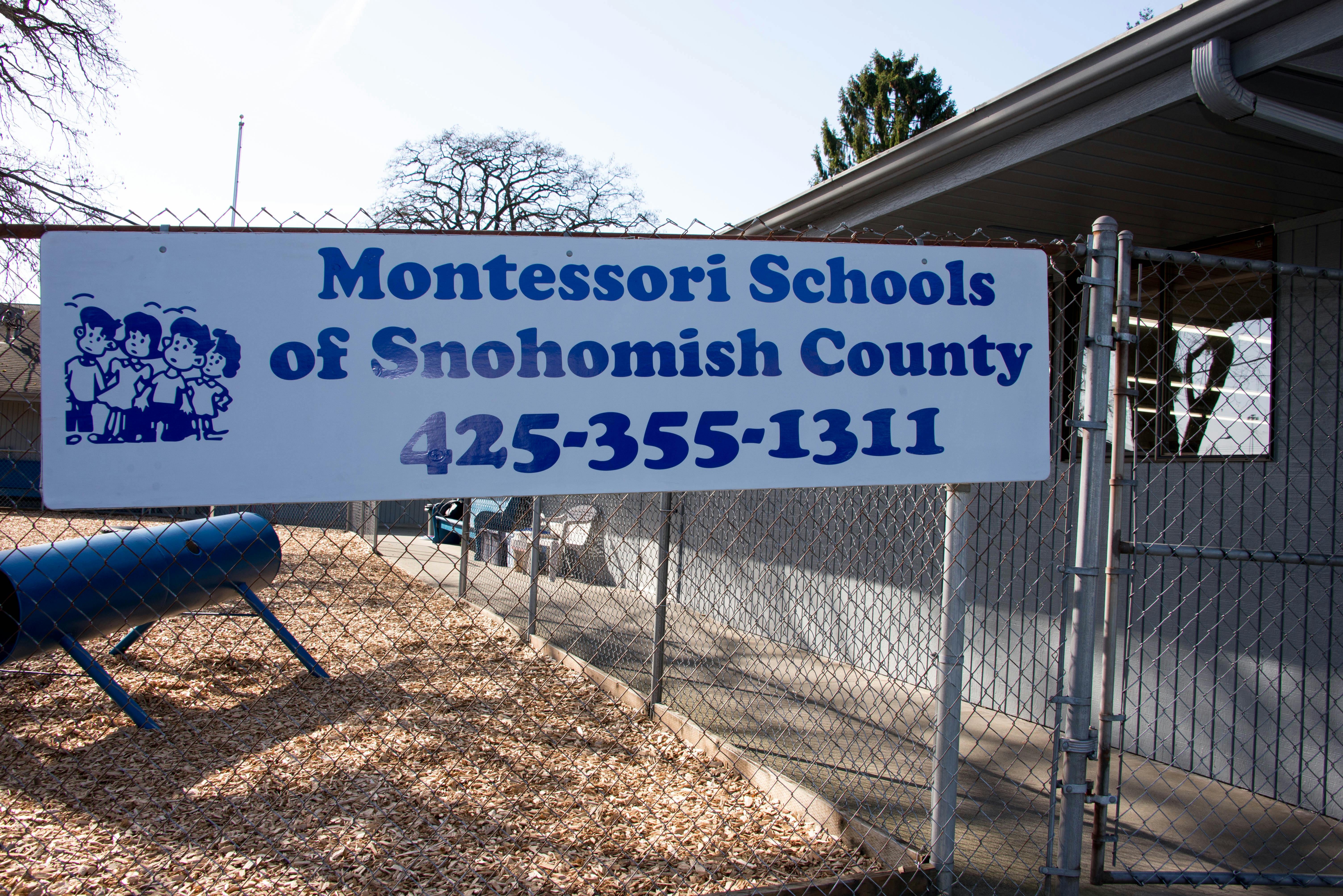 Sign for Montessori Schools of Snohomish County with phone number