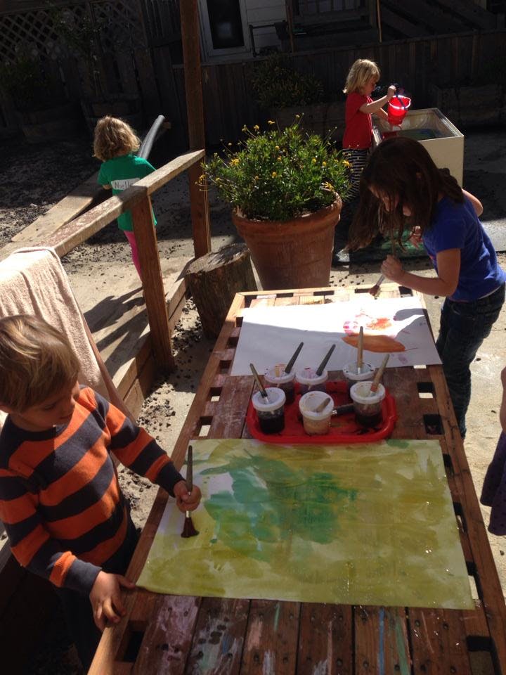 Children painting outdoors