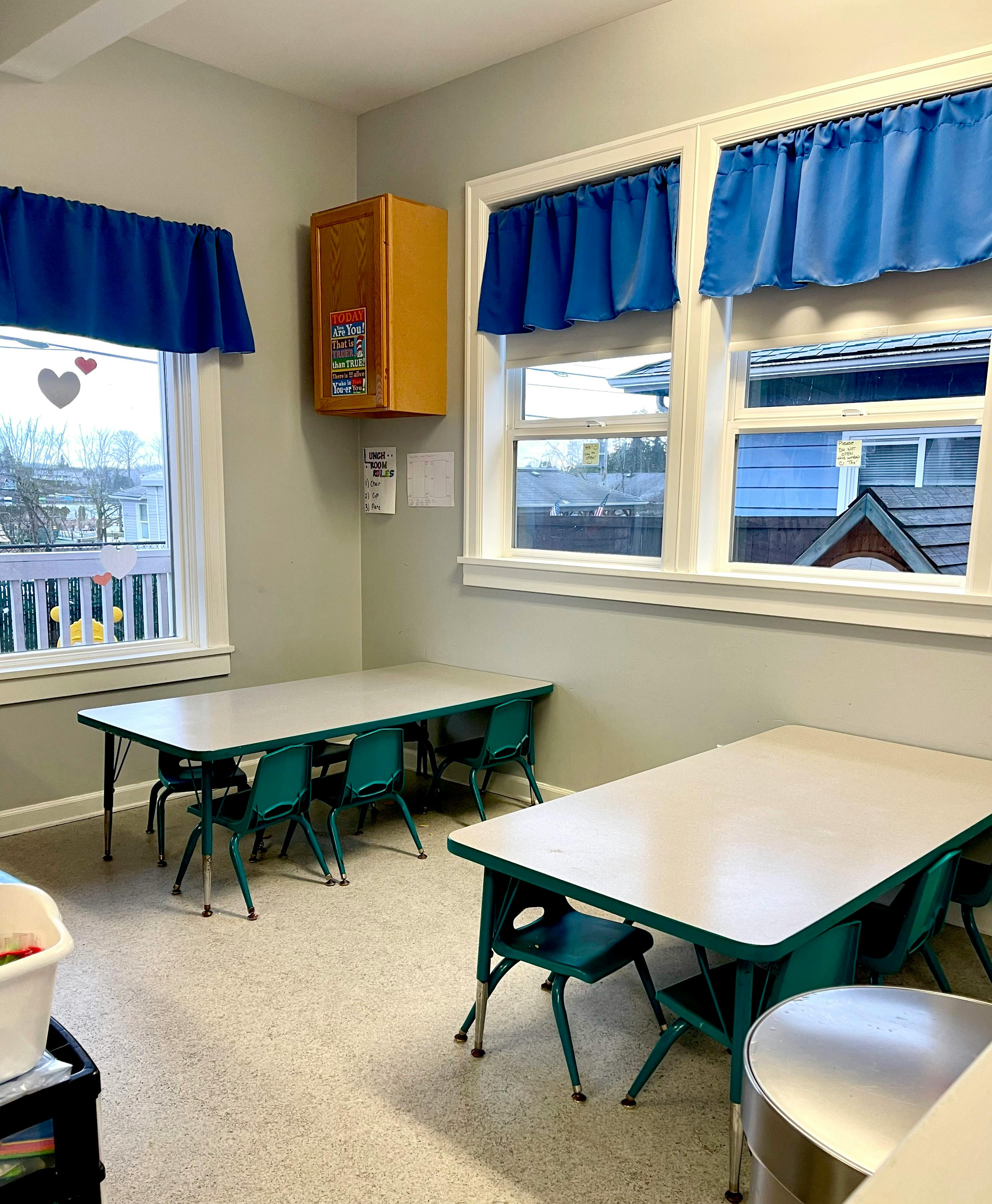 Classroom with small tables and chairs