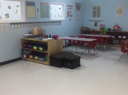 Classroom with tables and chairs