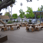 Picnic tables on a paved area