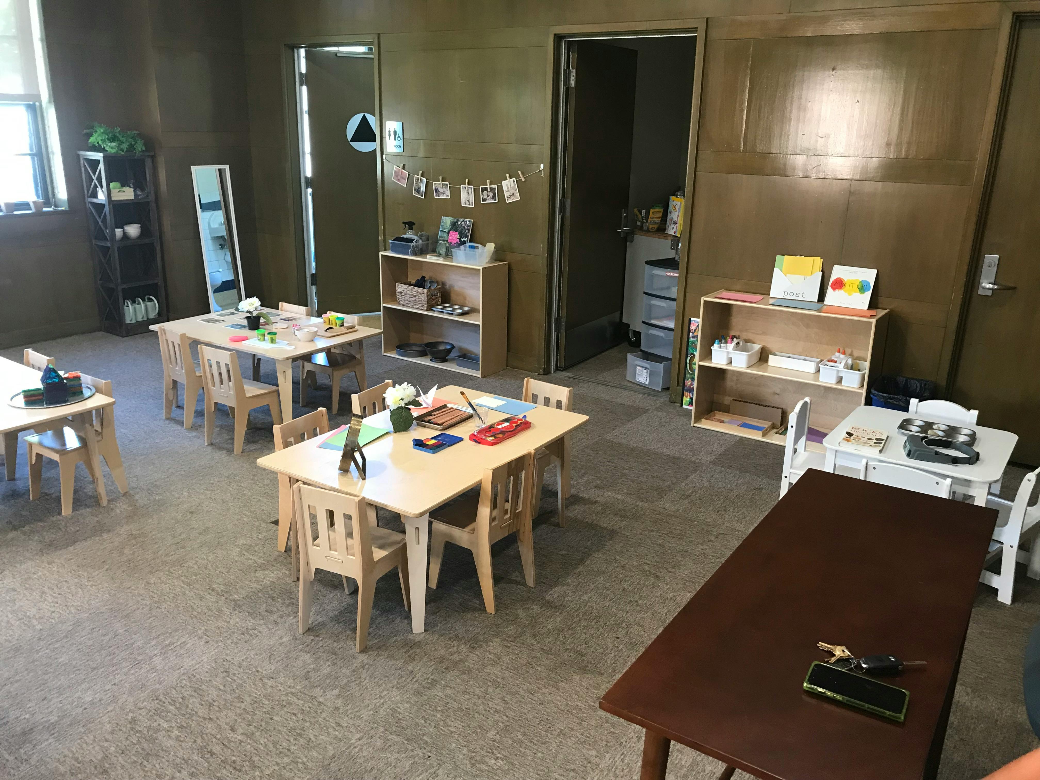Classroom with small tables and chairs