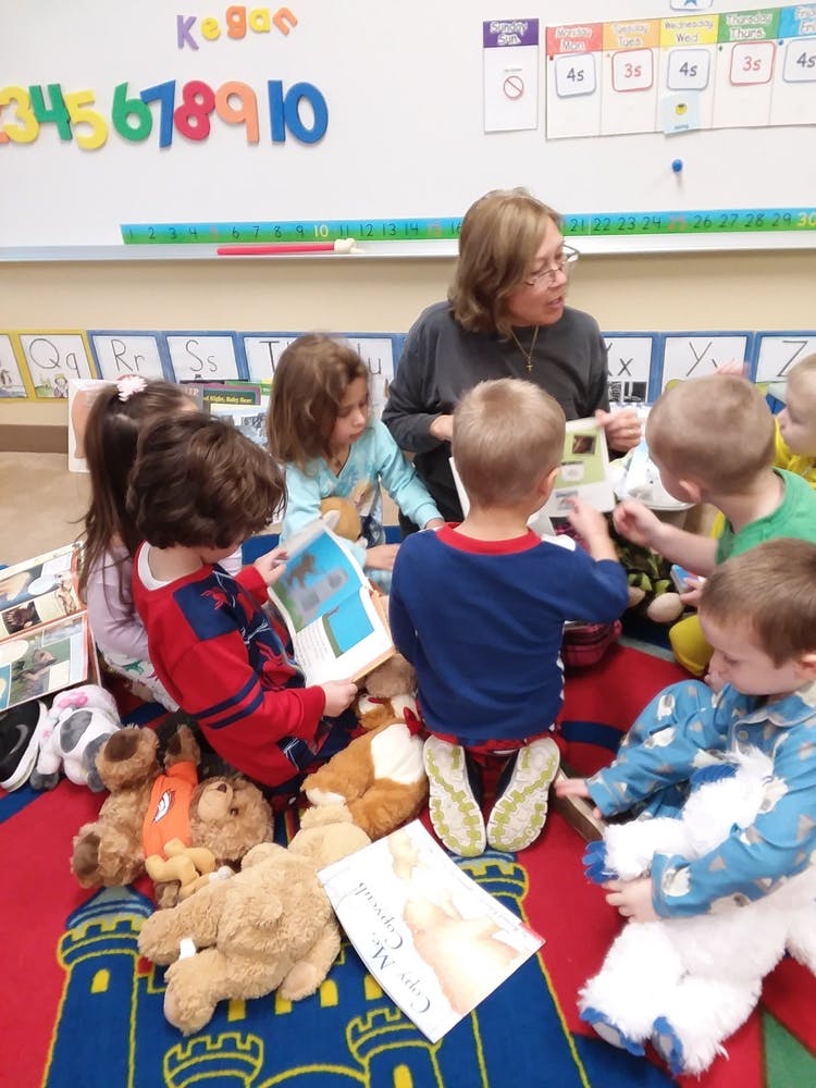 Adult reading to children in a classroom