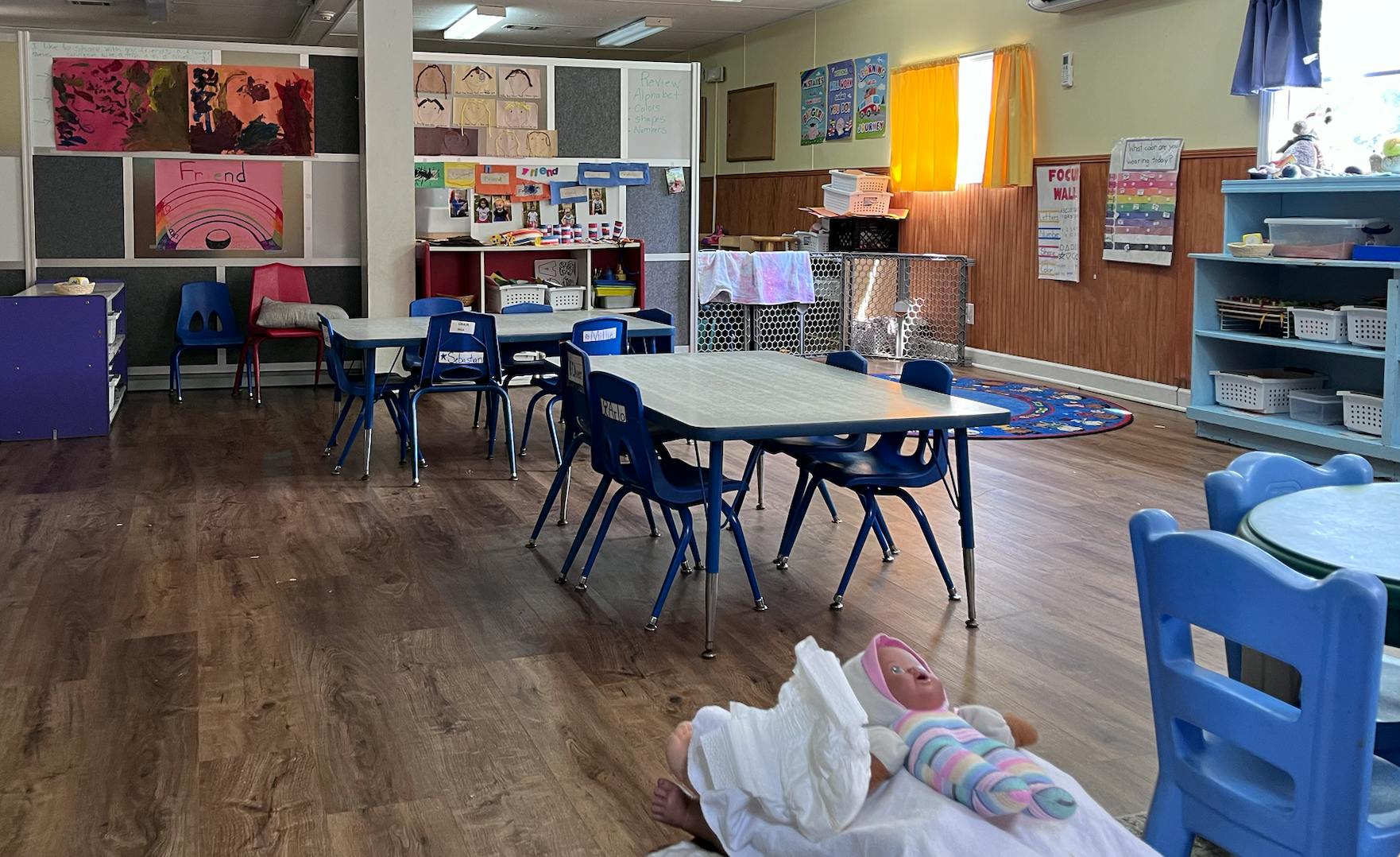 Classroom with tables and chairs