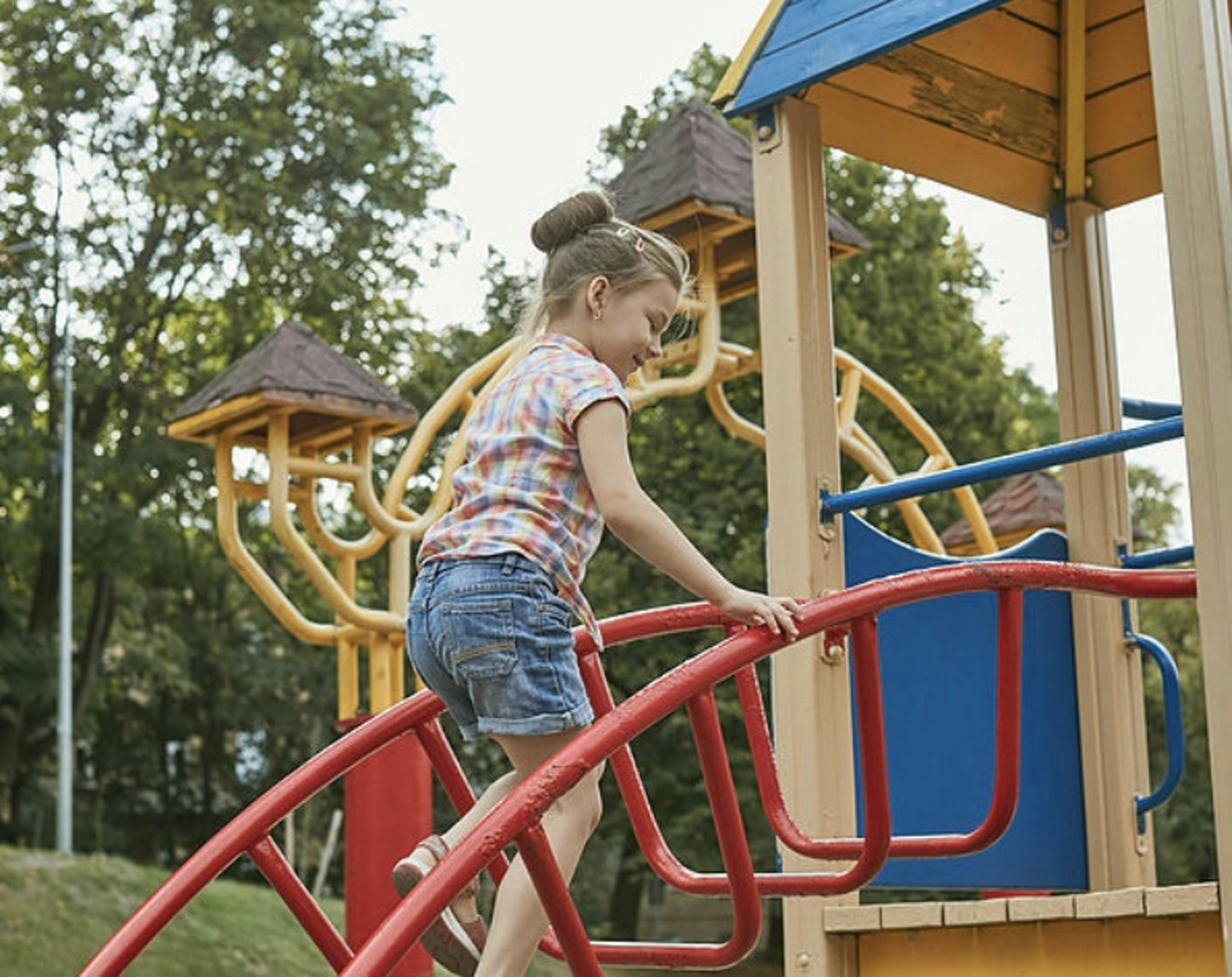 Child climbing on playground equipment