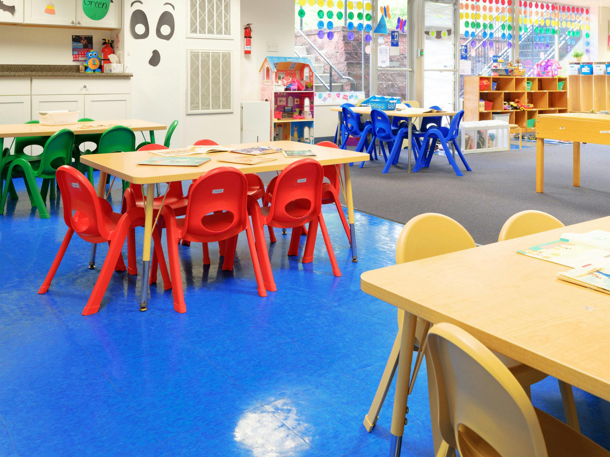 Classroom with small tables and chairs