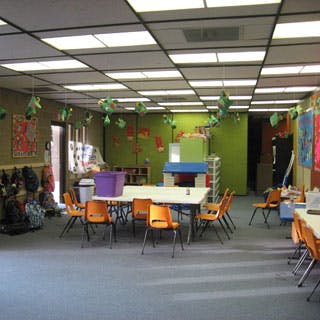 Classroom with tables and chairs