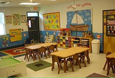 Classroom with small tables and chairs