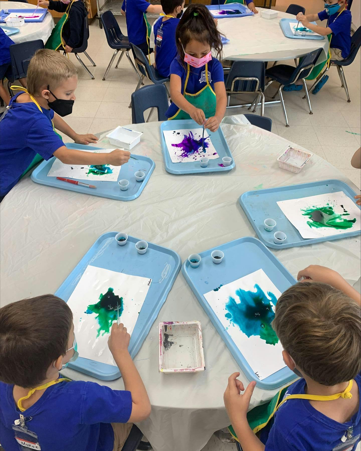 Children painting at a table
