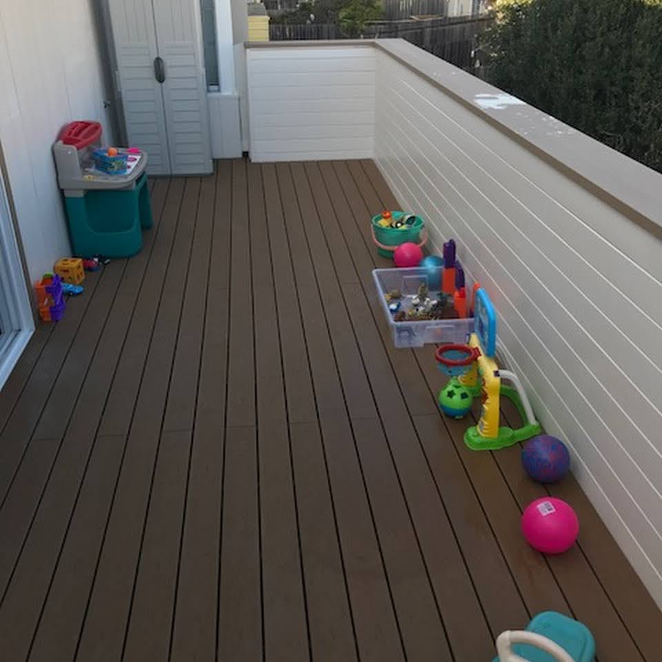 Deck with various children's toys