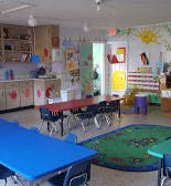 Classroom with tables and chairs