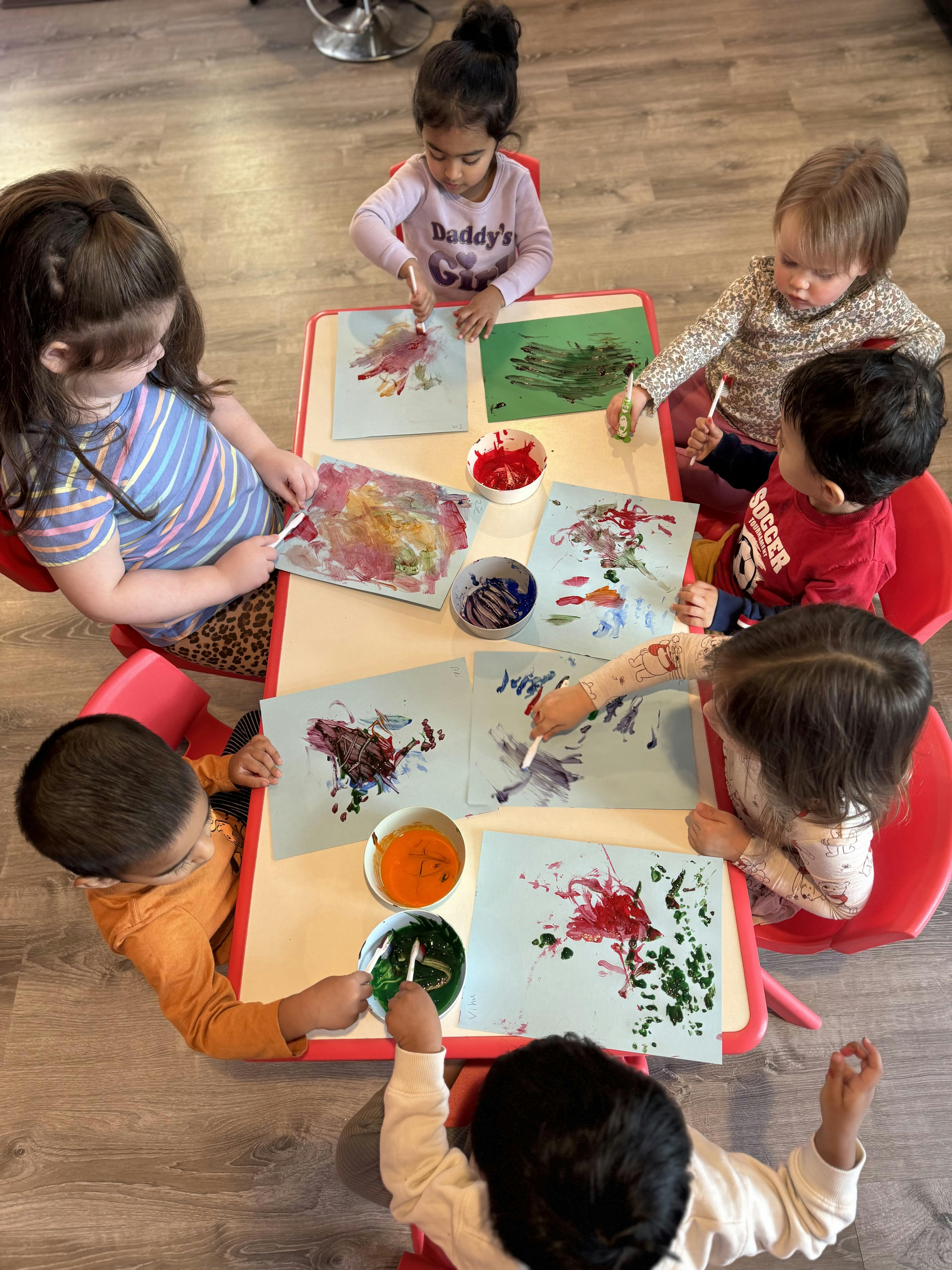 Children painting at a table