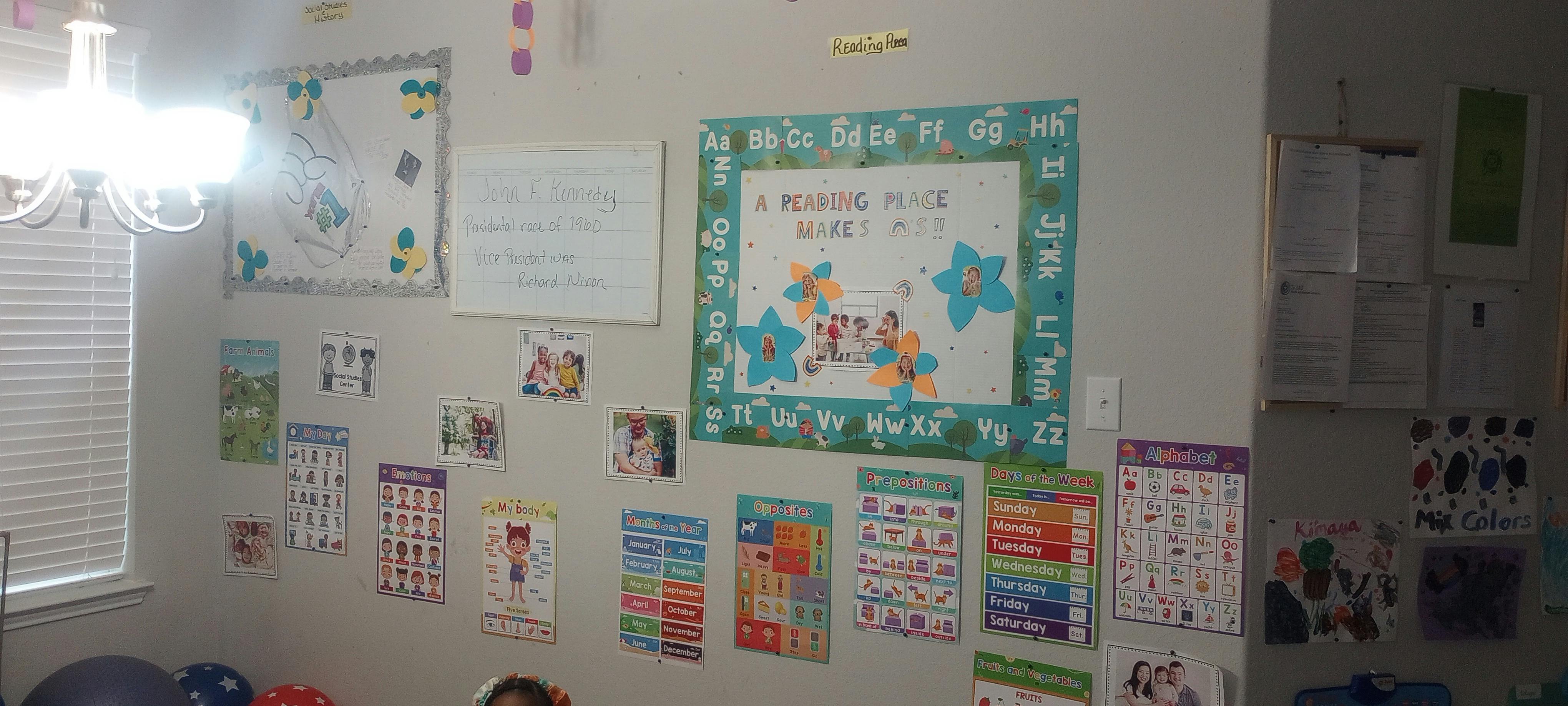 Wall covered with educational posters and charts