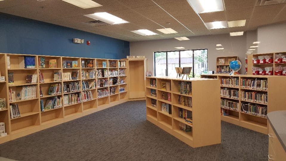 Library with bookshelves filled with books