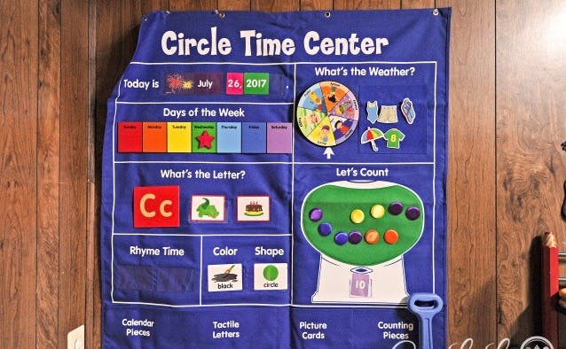 Circle Time Center learning chart with activities for weather, letters, and counting