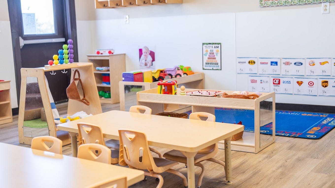 Classroom furniture and educational toys in a daycare setting