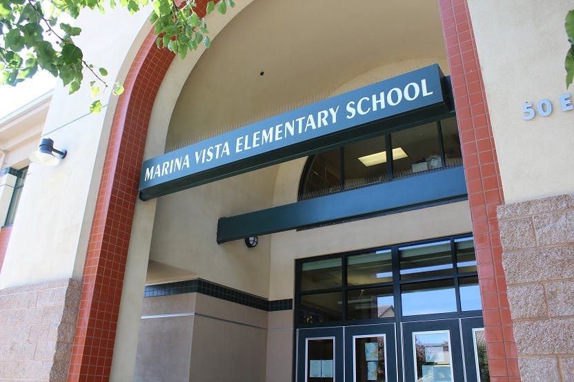 Marina Vista Elementary School sign above an entrance
