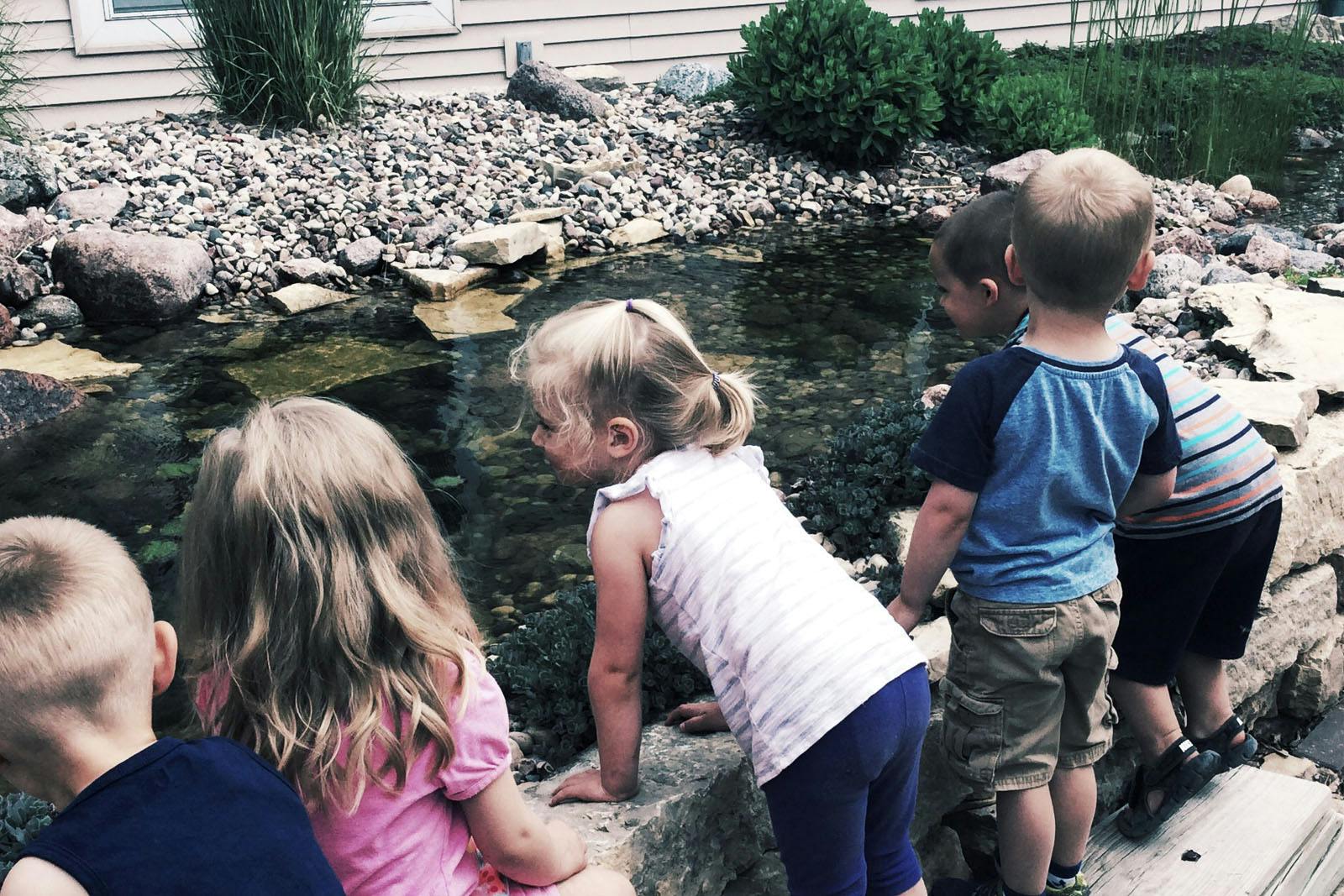 Children looking into a pond