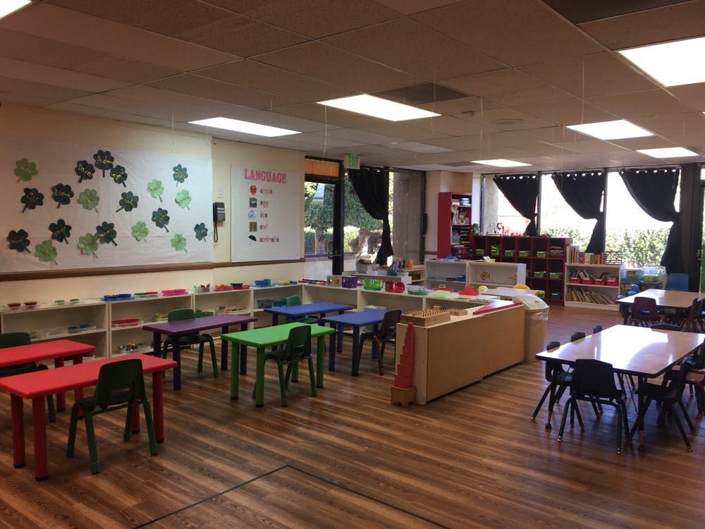 Classroom with small tables and chairs