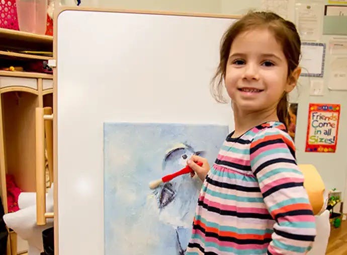 Child painting on an easel in a classroom