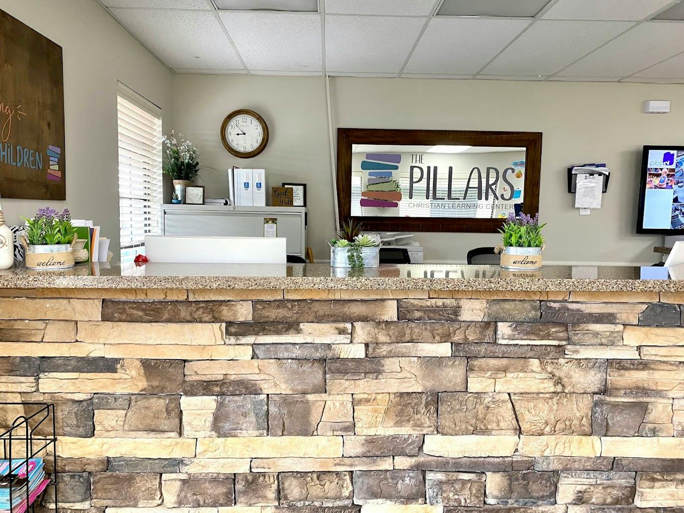 Reception desk at The Pillars Christian Learning Center