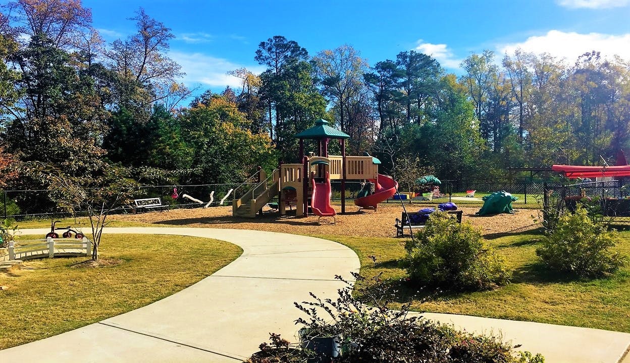 Playground with slides and swings