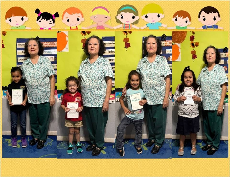 Multiple instances of a person and a child holding certificates