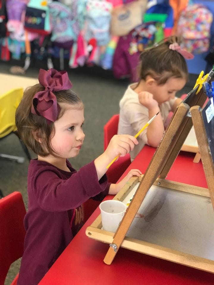 Child painting at an easel